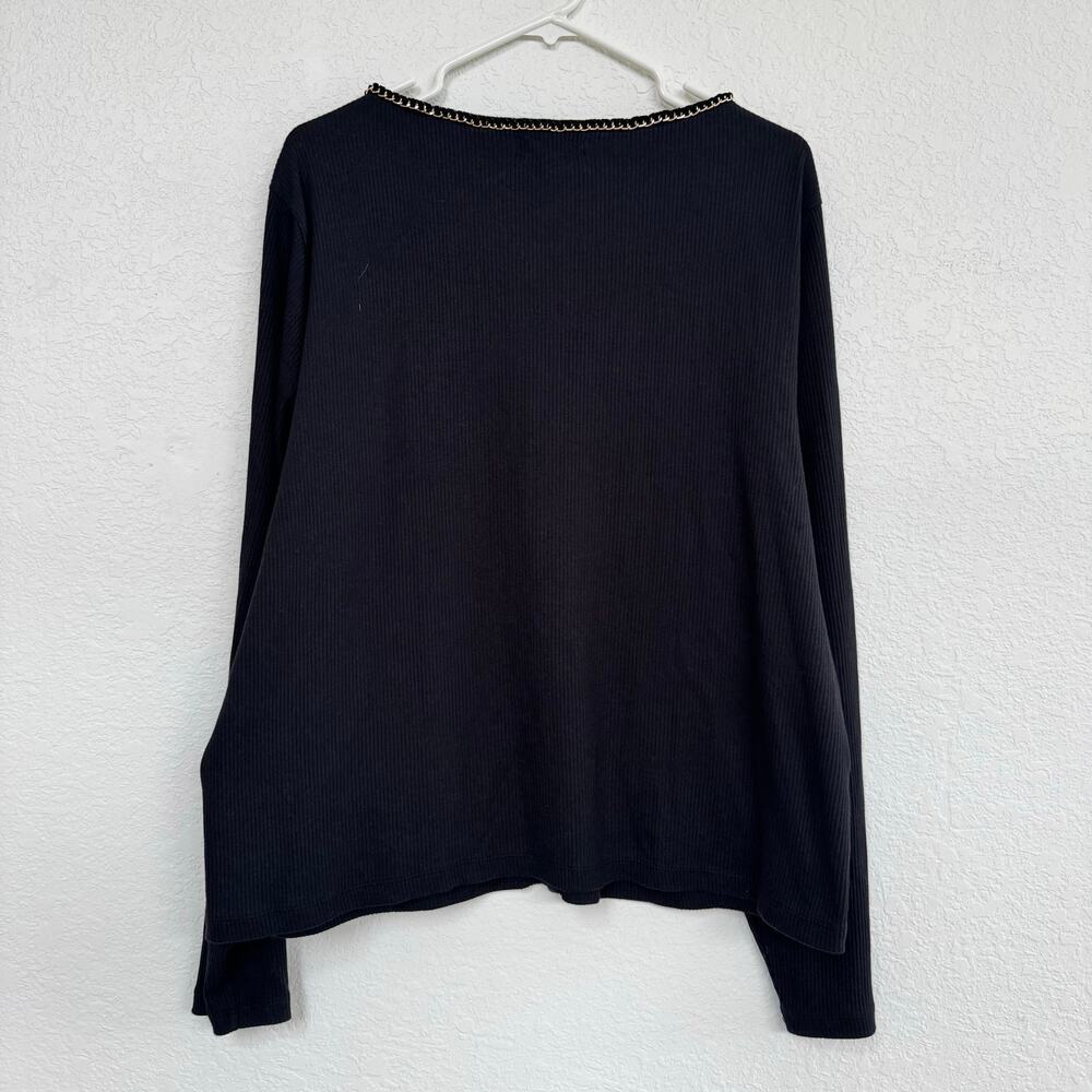 J.Crew Vintage rib lady jacket Cardigan chain trim Black Sz 2X Old Money Preppy - Picture 3 of 9